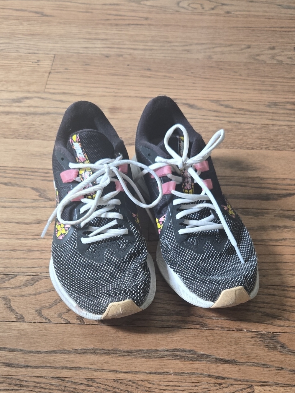 Nike Black Sneakers with Pink and Yellow Floral Accents